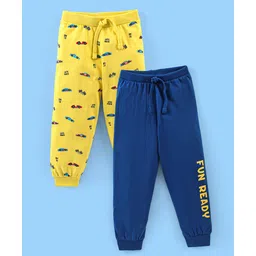 Babyhug Cotton Full Length Lounge Pant Cars Printed Pack of 2 - Blue & Yellow-picture-38