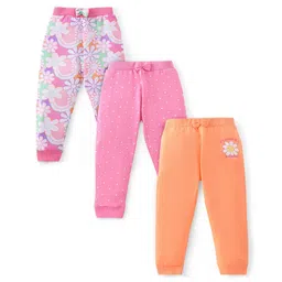 Babyhug Cotton Full Length Lounge Pants Floral Printed Pack of 3 - Pink & Orange-picture-15