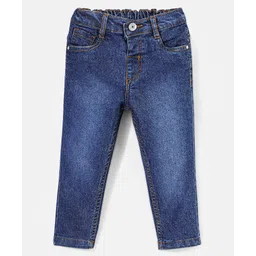 Babyhug Cotton Full Length Stretchable Denim Jeans with Mock Fly open detail Solid Colour With Mock Fly -Mid Blue-picture-23