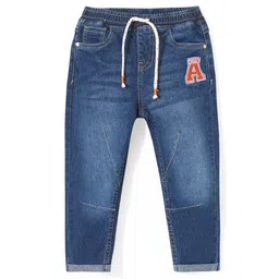 Babyhug Cotton Full Length Stretchable Denim Washed Jeans with Patch Work Detailing - Blue-picture-38