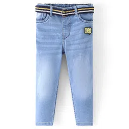 Babyhug Cotton Full Length Washed Denim Stretch Jeans  Fly With Zipper -  Blue-picture-12