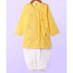 Babyhug Cotton Full Sleeves Embroidered Angarakha Kurta Dhoti Set - Yellow-picture-28