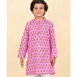 Babyhug Cotton Full Sleeves Kurta Floral Print - Pink-picture-26