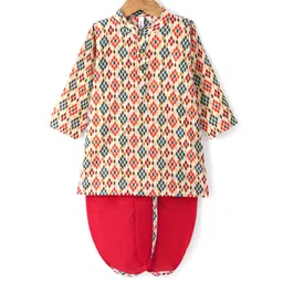 Babyhug Cotton Full SLeeves Lurex Printed Dhoti Kurta Set - Multicolour-picture-24