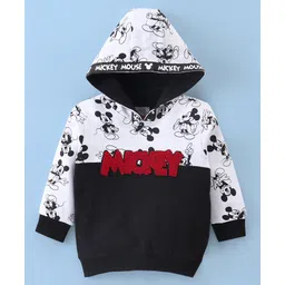 Babyhug Cotton Full Sleeves Sweatshirt Mickey Mouse Printed with Hood & Terry Embroidery Detailing - Black & White-picture-26