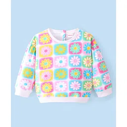 Babyhug Cotton Full Sleeves Sweatshirt with Floral Print - White & Pink-picture-13