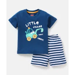 Babyhug Cotton Half Sleeves Night Suit Stripes & Truck Print - Blue-picture-14