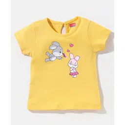 Babyhug Cotton Half Sleeves Tee with Bunny Print - Yellow-picture-19