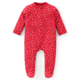 Babyhug Cotton Interlock Knit Footed Sleepsuit Text Print - Maroon-picture-28