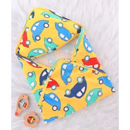 Babyhug Cotton Interlock Knit Hooded Wrapper with Vehicle Print L 76 x B 71.5 cm - Yellow-picture-23