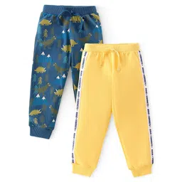 Babyhug Cotton Jersey Knit Full Length Lounge Pant Dino Printed Pack of 2 - Blue & Yellow-picture-24