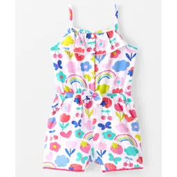 Babyhug Cotton Jersey Knit Sleeveless Singlet Jumpsuit with Floral Print-White-picture-16