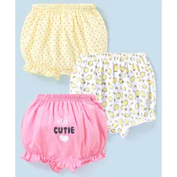 Babyhug Cotton Knit Bloomers Polka Dots & Moms Cute Print Pack of 3 - Pink Cream & Yellow-picture-13