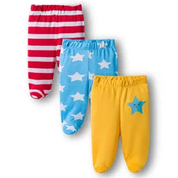 Babyhug Cotton Knit Bootie Leggings with Stripes & Star Print Pack of 3 - Red Light Blue & Yellow-picture-17
