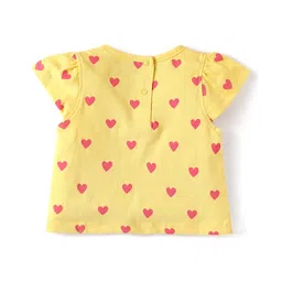 Babyhug Cotton Knit Cap Sleeves T-Shirts with Floral & Hearts Print Pack of 3 - Yellow Blue & Pink image 3