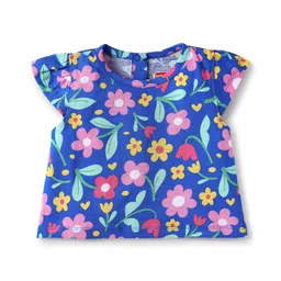 Babyhug Cotton Knit Cap Sleeves T-Shirts with Floral & Hearts Print Pack of 3 - Yellow Blue & Pink image 4