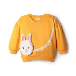 Babyhug Cotton Knit Drop Shoulder Full Sleeves Sweatshirt with Bunny Applique - Yellow-picture-10