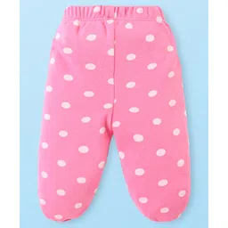 Babyhug Cotton Knit Floral & Polka Dots Printed Footed Leggings - Cream Pink & Yellow image 5
