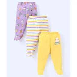 Babyhug Cotton Knit Footed Length Bootie Leggings Striped & Boat Print Pack of 3 - Multicolour-picture-18