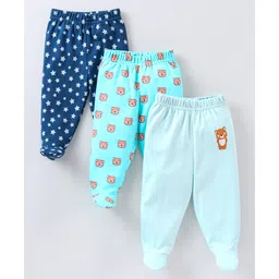 Babyhug Cotton Knit Footed Length Bootie Leggings Striped & Teddy Print Pack of 3 - Multicolour-picture-25