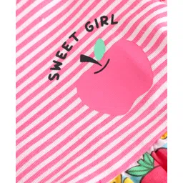 Babyhug Cotton Knit Frill Sleeves Frock With Floral & Apple Print - Pink image 3