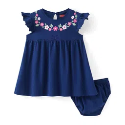 Babyhug Cotton Knit Frill Sleeves Frock with Floral Print & Bloomer - Blue-picture-17