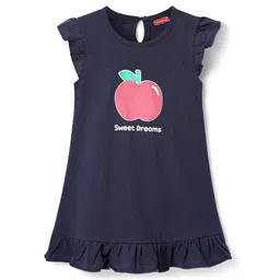 Babyhug Cotton Knit Frill Sleeves Nighty With Sweet Dream Text Print - Navy Blue-picture-13