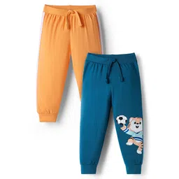 Babyhug Cotton Knit Full Length Animal Printed Lounge Pants Pack Of 2 - Teal Blue & Orange-picture-28