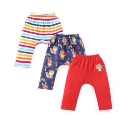 Babyhug Cotton Knit Full Length Bear Print Diaper Pants Pack of 3 - Multicolour-picture-25