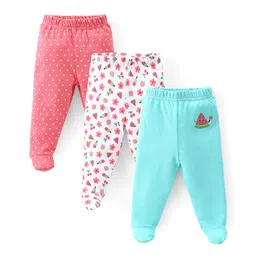 Babyhug Cotton Knit Full Length Bootie Leggings With Polka Dot Prints Pack of 3 -Multicolour-picture-23