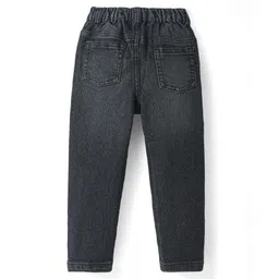 Babyhug Cotton Knit Full Length Denim Washed Jeans with Stretch Solid Colour - Black image 2