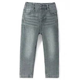 Babyhug Cotton Knit Full Length Denim Washed Jeans with Stretch Solid Colour - Charcoal Grey-picture-24
