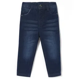 Babyhug Cotton Knit Full Length Denim Washed Jeans with Stretch Solid Colour - Dark Blue-picture-10