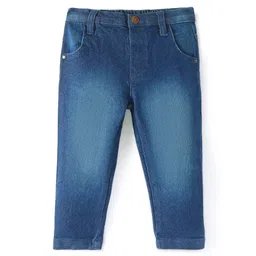 Babyhug Cotton Knit Full Length Denim Washed Jeans with Stretch Solid Colour - Dark Blue-picture-23