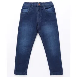 Babyhug Cotton Knit Full Length Denim Washed Jeans with Stretch Solid Colour - Dark Blue-picture-15