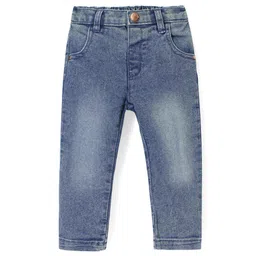 Babyhug Cotton Knit Full Length Denim Washed Jeans with Stretch Solid Colour - Dark Blue-picture-18