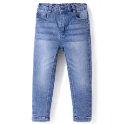 Babyhug Cotton Knit Full Length Denim Washed Jeans with Stretch Solid Colour - Light Blue-picture-20