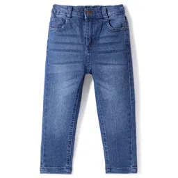 Babyhug Cotton Knit Full Length Denim Washed Jeans with Stretch Solid Colour - Medium Blue-picture-25