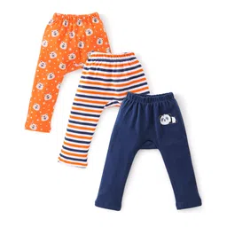 Babyhug Cotton Knit Full Length Diaper Pants Stripes & Bear Print Pack of 3 -Multicolour-picture-24