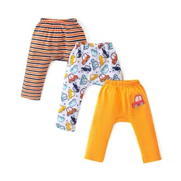 Babyhug Cotton Knit Full Length Diaper Pants Stripes & Car Print Pack of 3 - Multicolor-picture-29