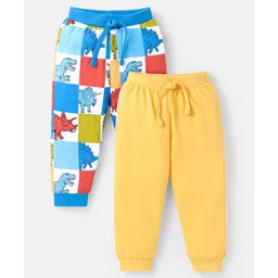 Babyhug Cotton Knit Full Length Dino Printed Lounge Pants Pack of 2 - Blue & Yellow-picture-13
