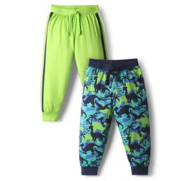 Babyhug Cotton Knit Full Length Dino Printed Lounge Pants Pack Of 2 - Light Green & Navy Blue-picture-17