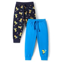 Babyhug Cotton Knit Full Length Dino Printed Lounge Pants Pack of 2 - Navy & Medium Blue-picture-12