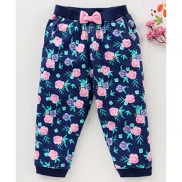 Babyhug Cotton knit Full Length Floral Printed Lounge Pant - Blue-picture-26