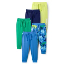 Babyhug Cotton Knit Full Length Joggers with Dino Print Pack of 5 - Blue Navy Blue & Green-picture-38