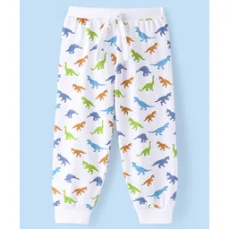 Babyhug Cotton Knit Full Length Lounge Pant  Dino Print -  White-picture-31