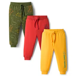 Babyhug Cotton Knit Full Length Lounge Pants with Dino Print Pack of 3 - Red Yellow & Green-picture-18
