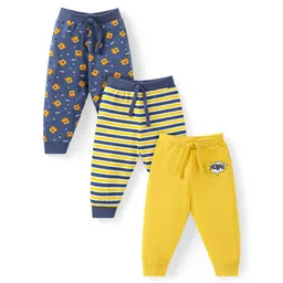 Babyhug Cotton Knit Full Length Striped & Tiger Printed Lounge Pants Pack of 3 - Navy Blue & Yellow-picture-35