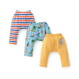 Babyhug Cotton Knit Full Length Striped Diaper Leggings Beach Theme Print Pack of 3 - Multicolour-picture-23