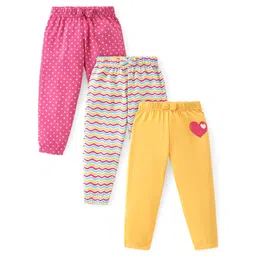 Babyhug Cotton Knit Full Length Striped Lounge Pants Heart Print with Bow Detailing Pack of 3 - Multicolour-picture-27